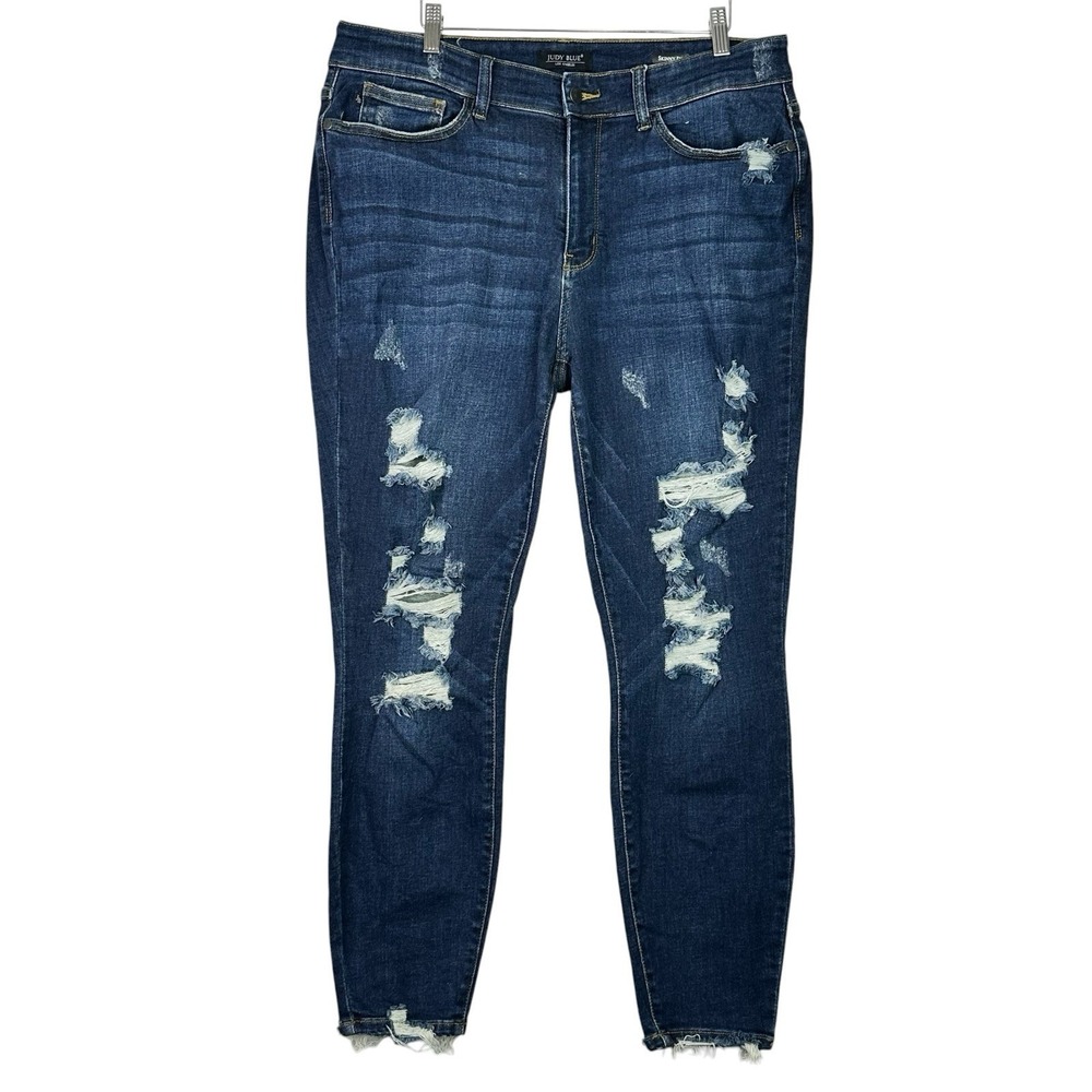 Judy Blue Jeans Womens 18W Skinny Fit Distressed Raw Hem Stretch Plus Size